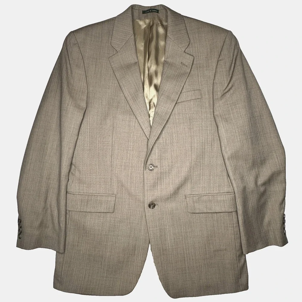 Lauren Ralph Lauren Blazer Mens 40L Tan Herringbone 100% Wool Sport Coat Jacket